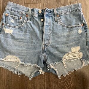 Levi's Light Blue Distressed Denim Shorts